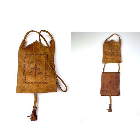 Stamped Leather Purse Slide Vintage Tassel Hidden Wallet Handcrafted Festival